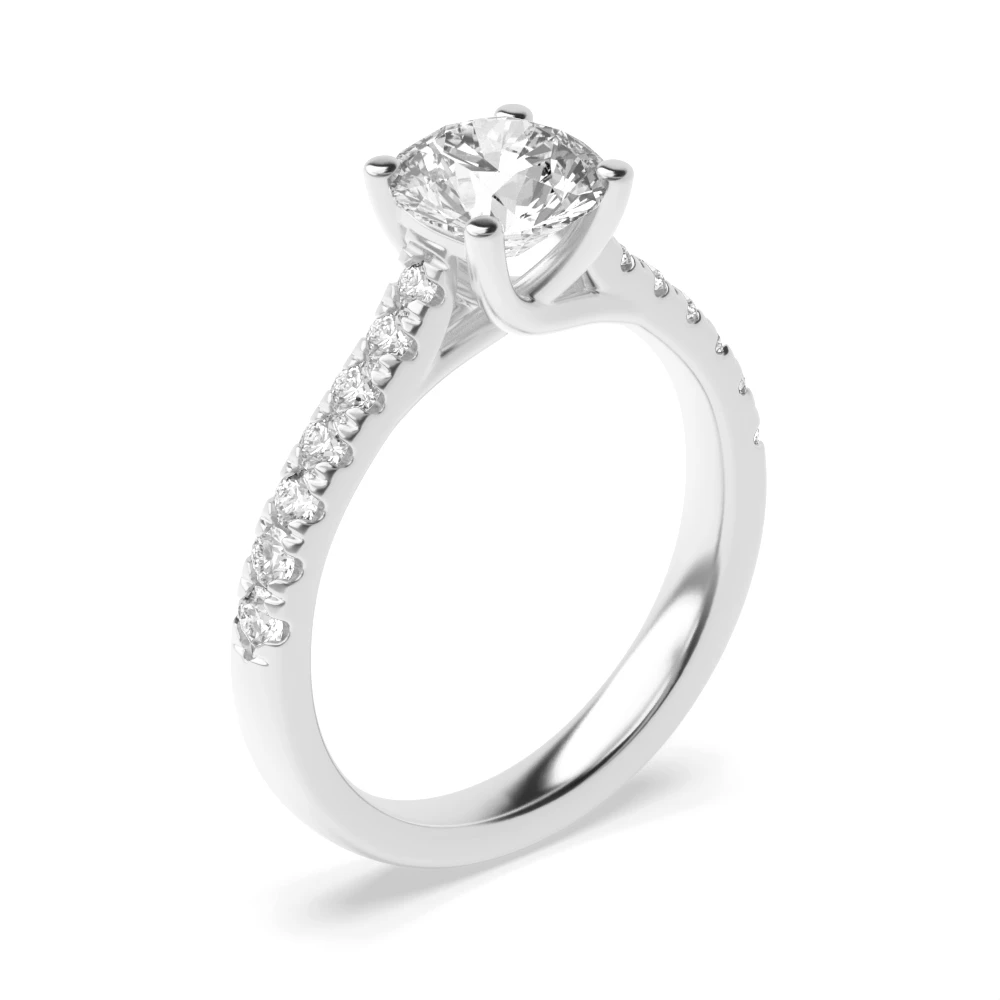 Side Stone On Shoulder Set Round Diamond Engagement Ring Rose / Yellow / White Gold