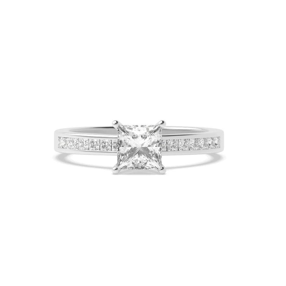 Princess Cut Side Stone On Shoulder Set Accented Diamond Engagement Ring In Platinum