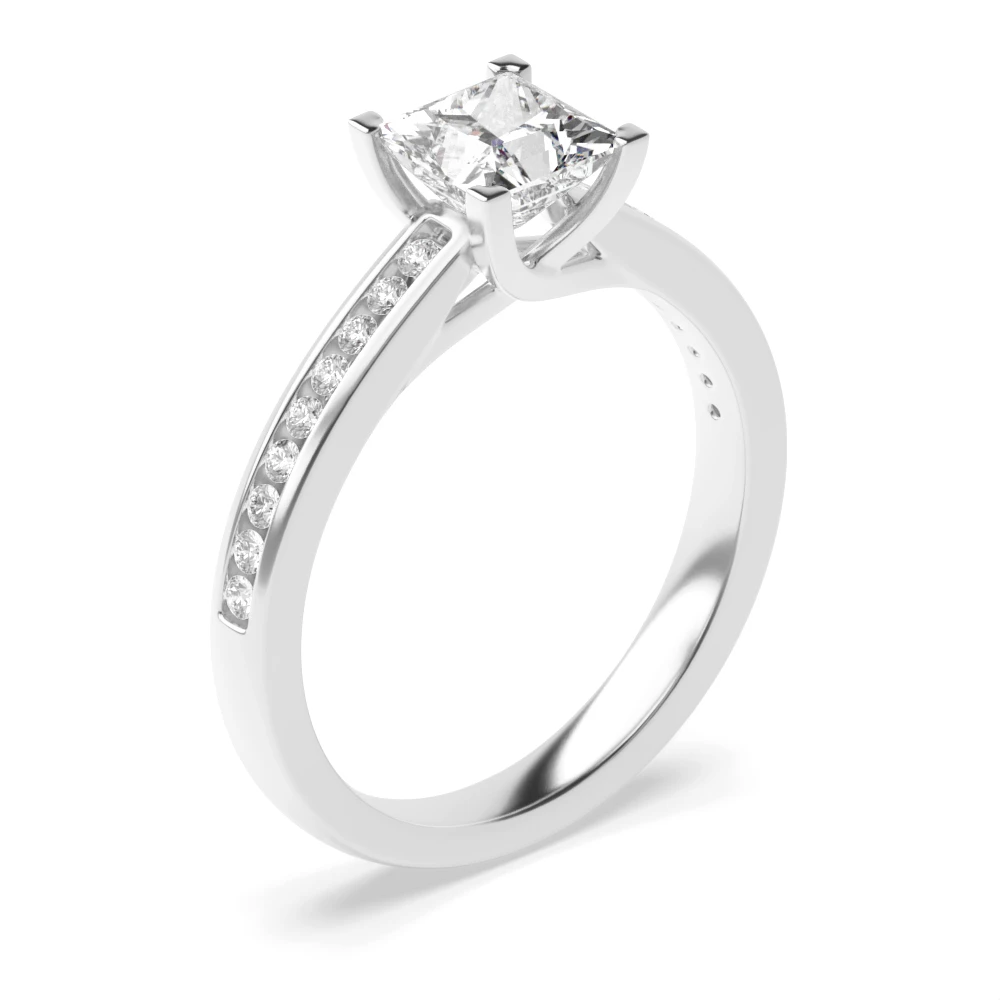 Princess Cut Side Stone On Shoulder Set Accented Diamond Engagement Ring In White Gold