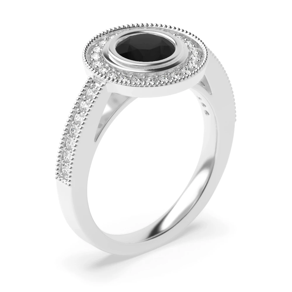 Classic Round Shape Miligrain edge Diamond Black Engagement Rings