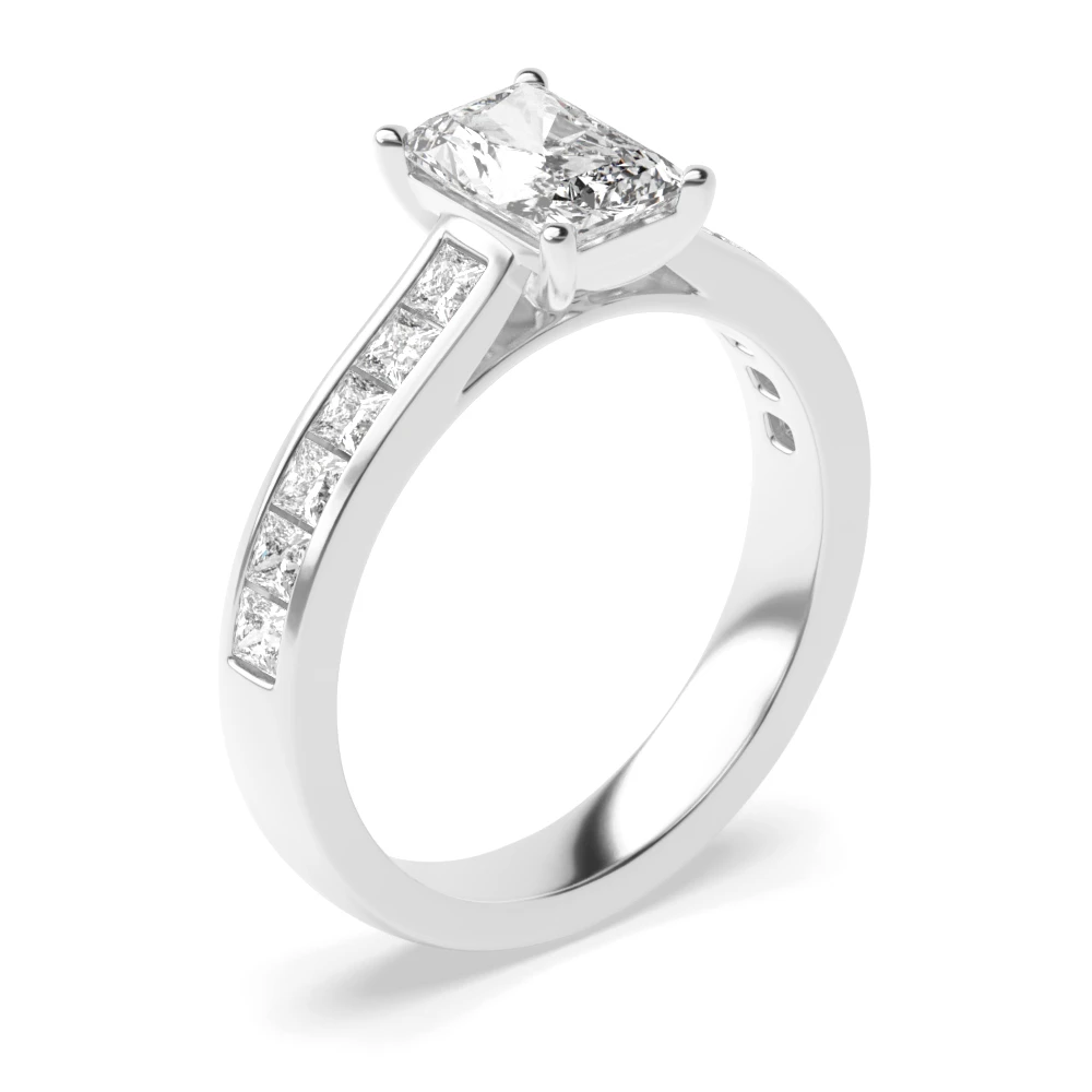 Radiant Cut Side Stone On Shoulder Set Diamond Engagement Ring