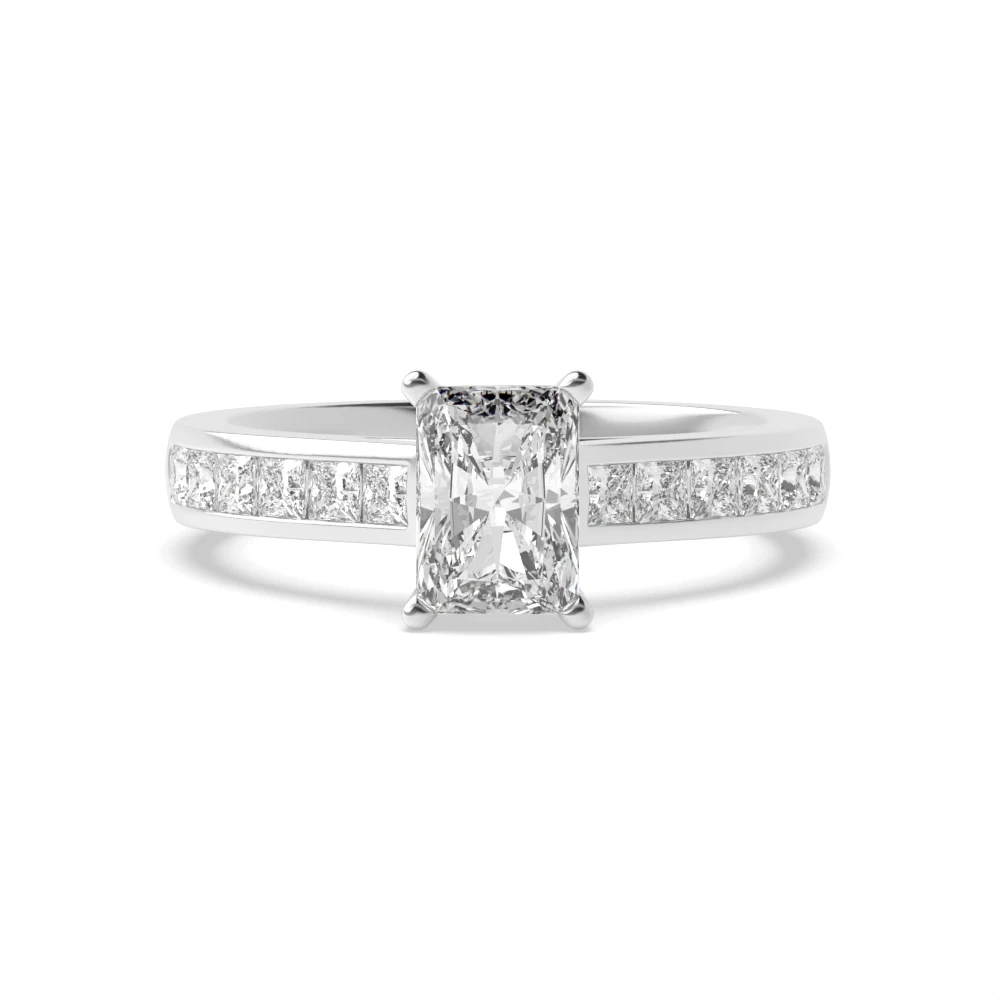 Radiant Cut Side Stone On Shoulder Set Diamond Engagement Ring
