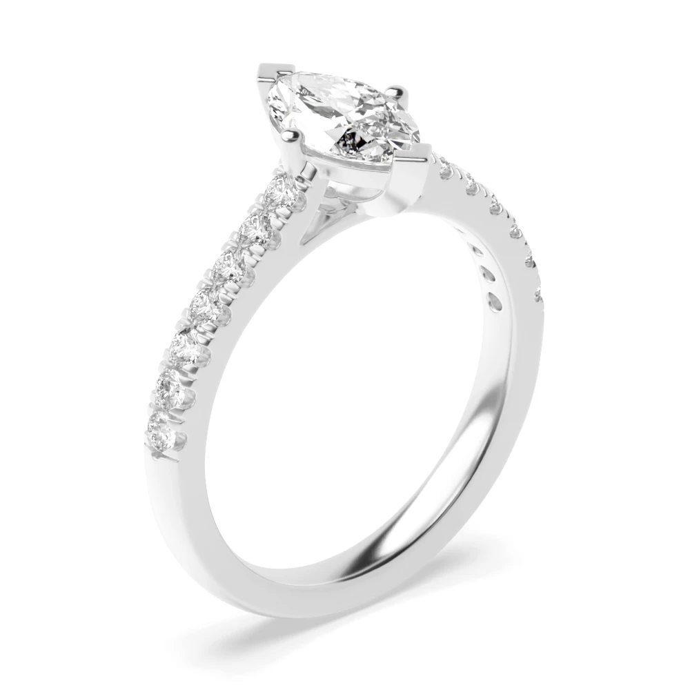Marquise Diamond Ring With Side Stones On Shoulder Set Accented Diamond Engagement Ring