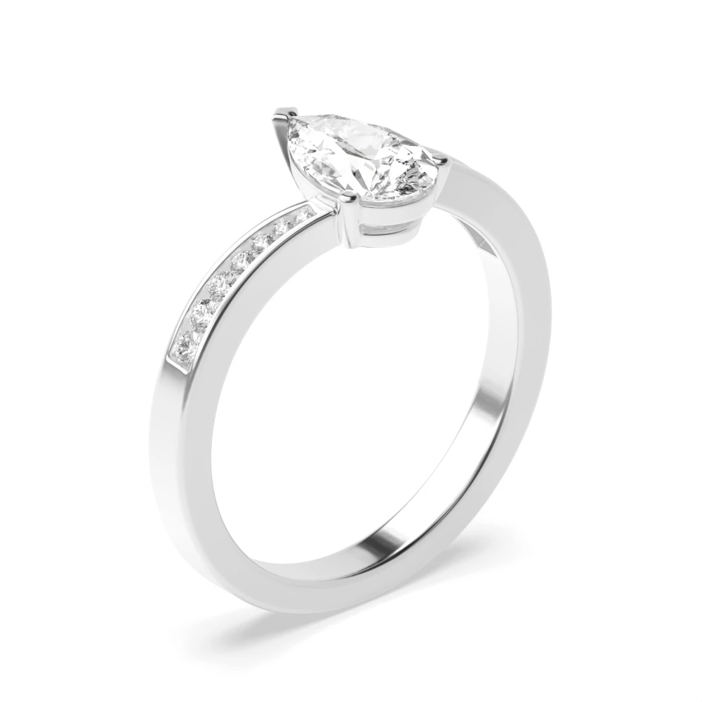 Pear Shape Side Stone On Shoulder Set Accented Diamond Engagement Ring