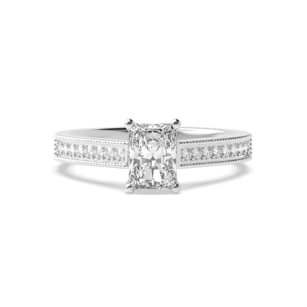 Radiant Cut Side Stone On Shoulder Set Accented Diamond Engagement Ring