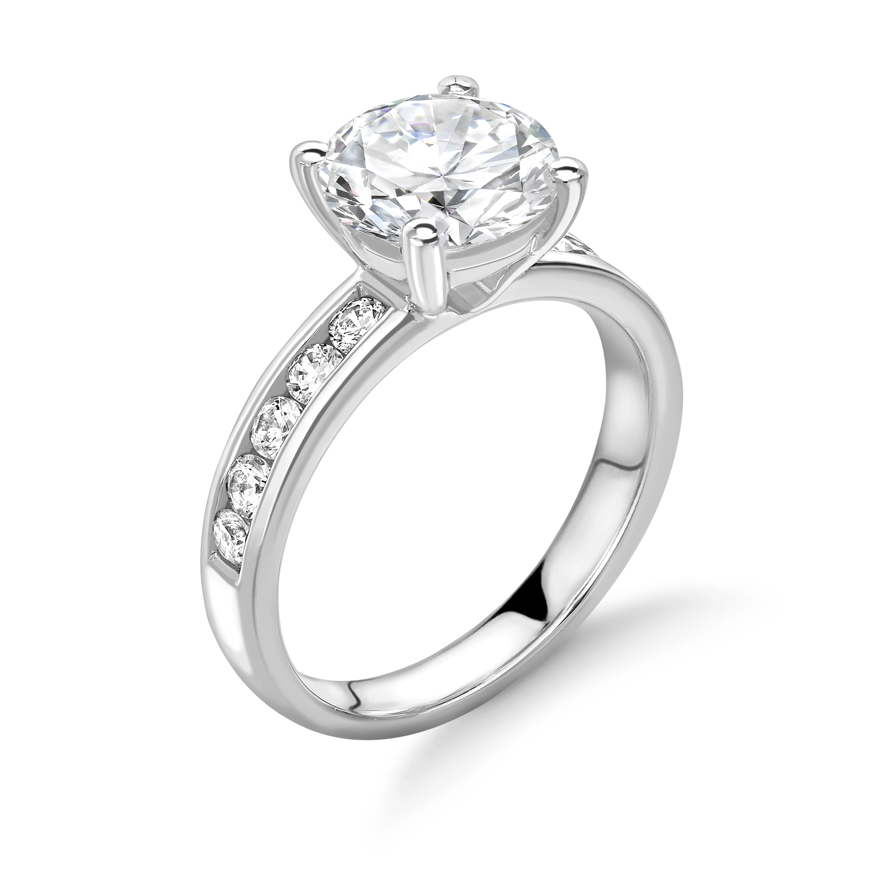 Classic Channel Setting Diamonds Side Stone Diamond Engagement Rings