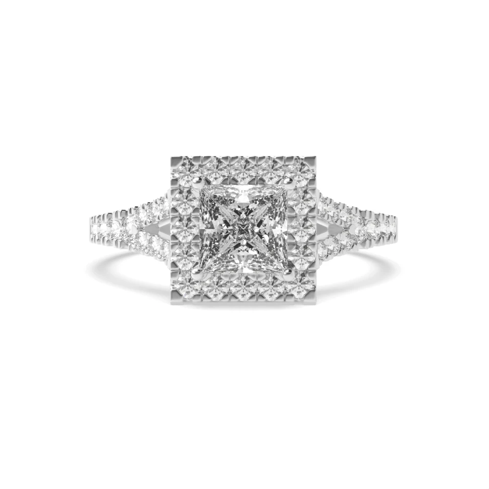 4 Prong Setting Princess Shape Split Shoulder Halo Diamond Engagement Rings