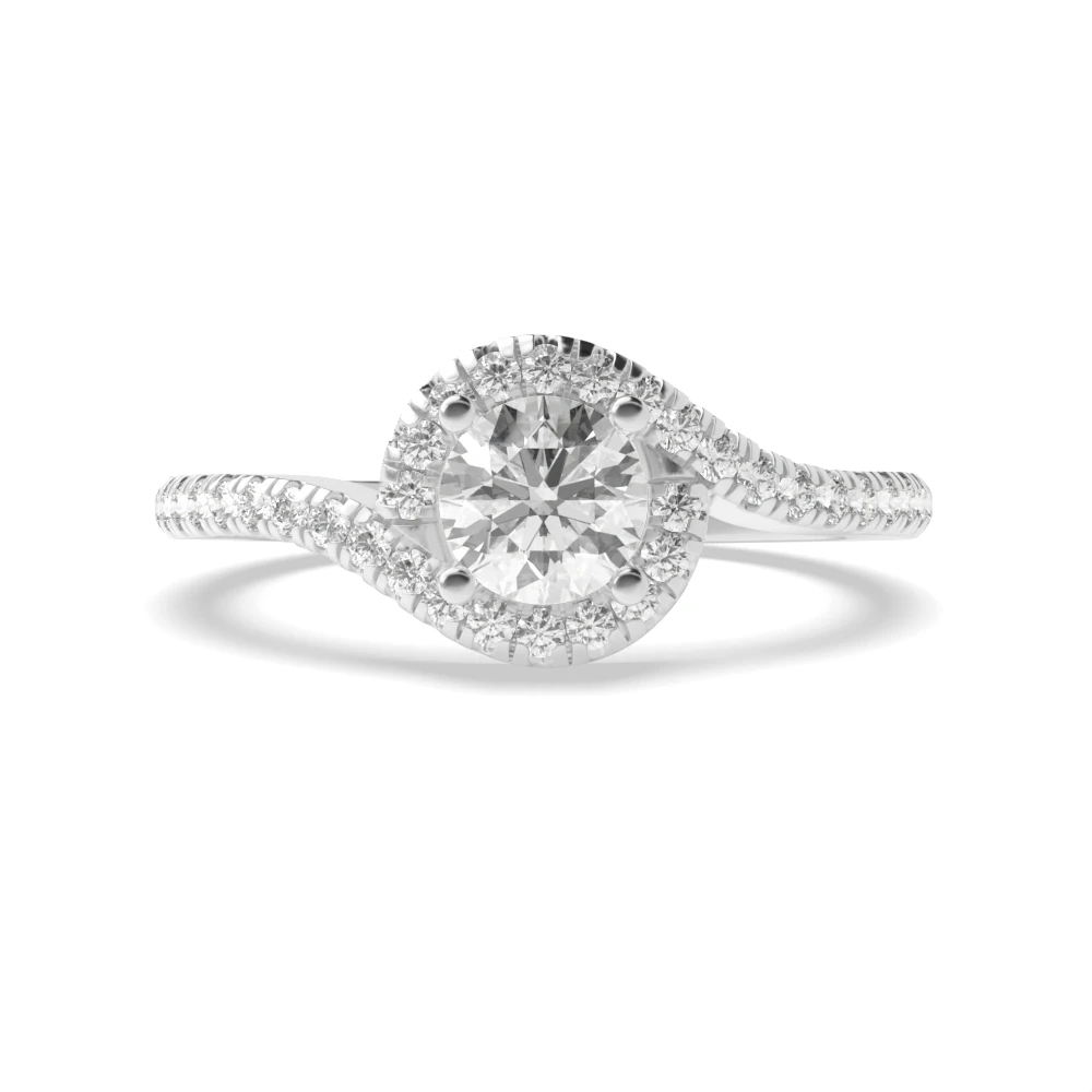 4 Prong Setting Round Shape Cross Over Shoulder Vintage Style Halo Diamond Engagement Rings
