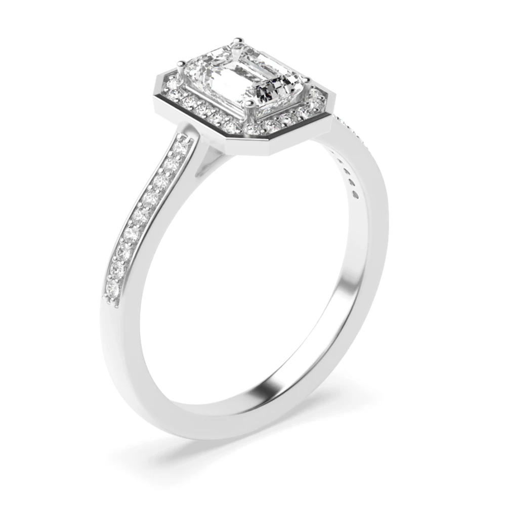4 Prong Setting Radiant Shape Delicate Halo Diamond Engagement Rings