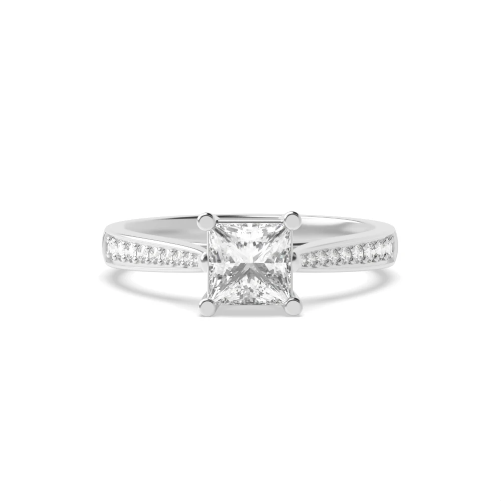4 Prong Setting Princess Shape Tapering Delicate Shoulder Halo Diamond Engagement Rings