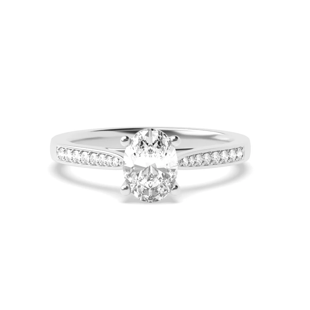 4 Prong Setting Oval Shape Tapering Shoulder Halo Diamond Engagement Rings