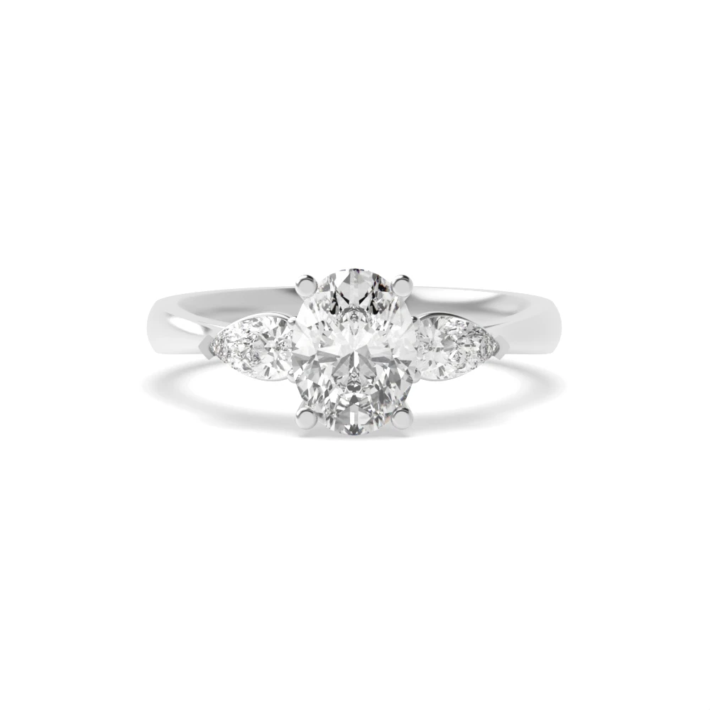 4 Prong Oval and Pear Diamond Trilogy Engagement Rings on Sale