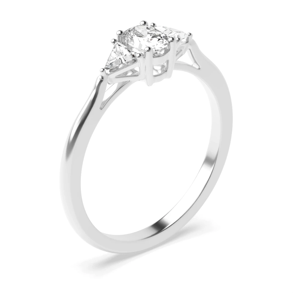 Oval and Trillion Shape Diamond Trilogy Engagement Rings