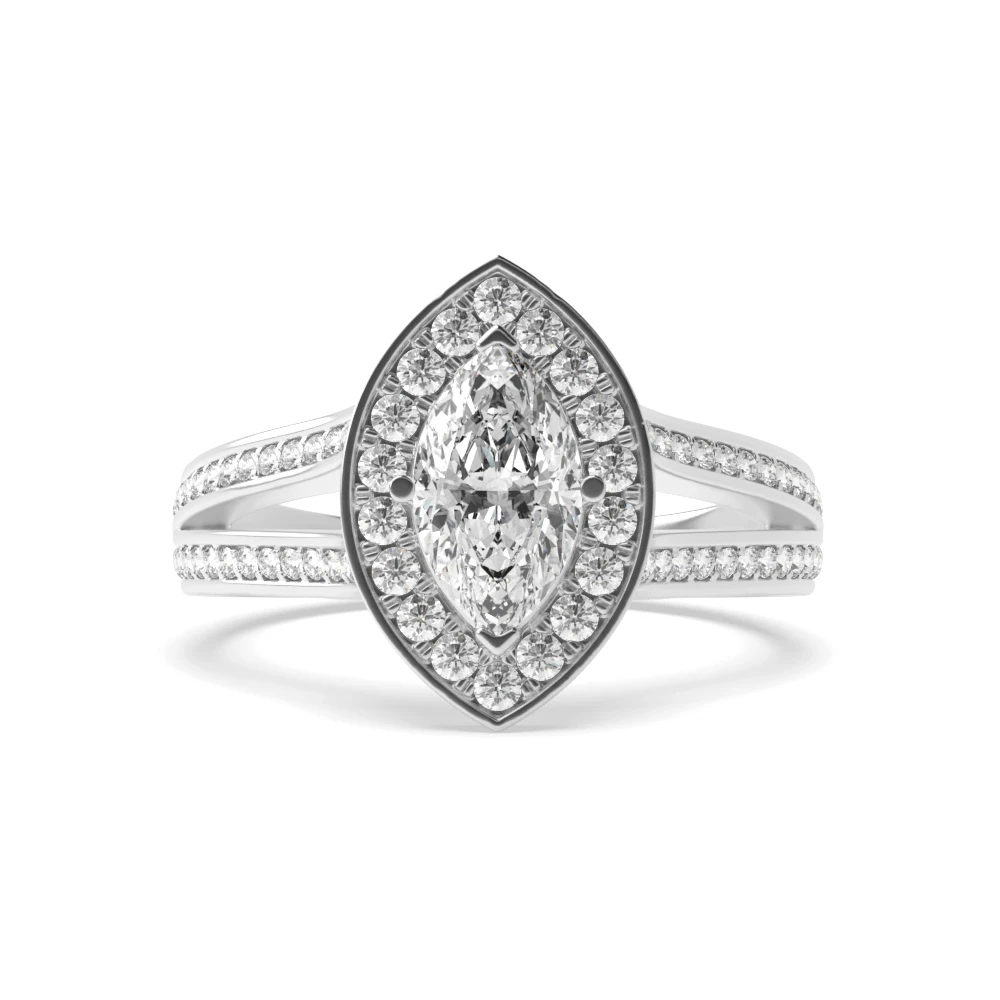 4 Prong Setting Marquise Shape Split Band Halo Diamond Engagement Rings