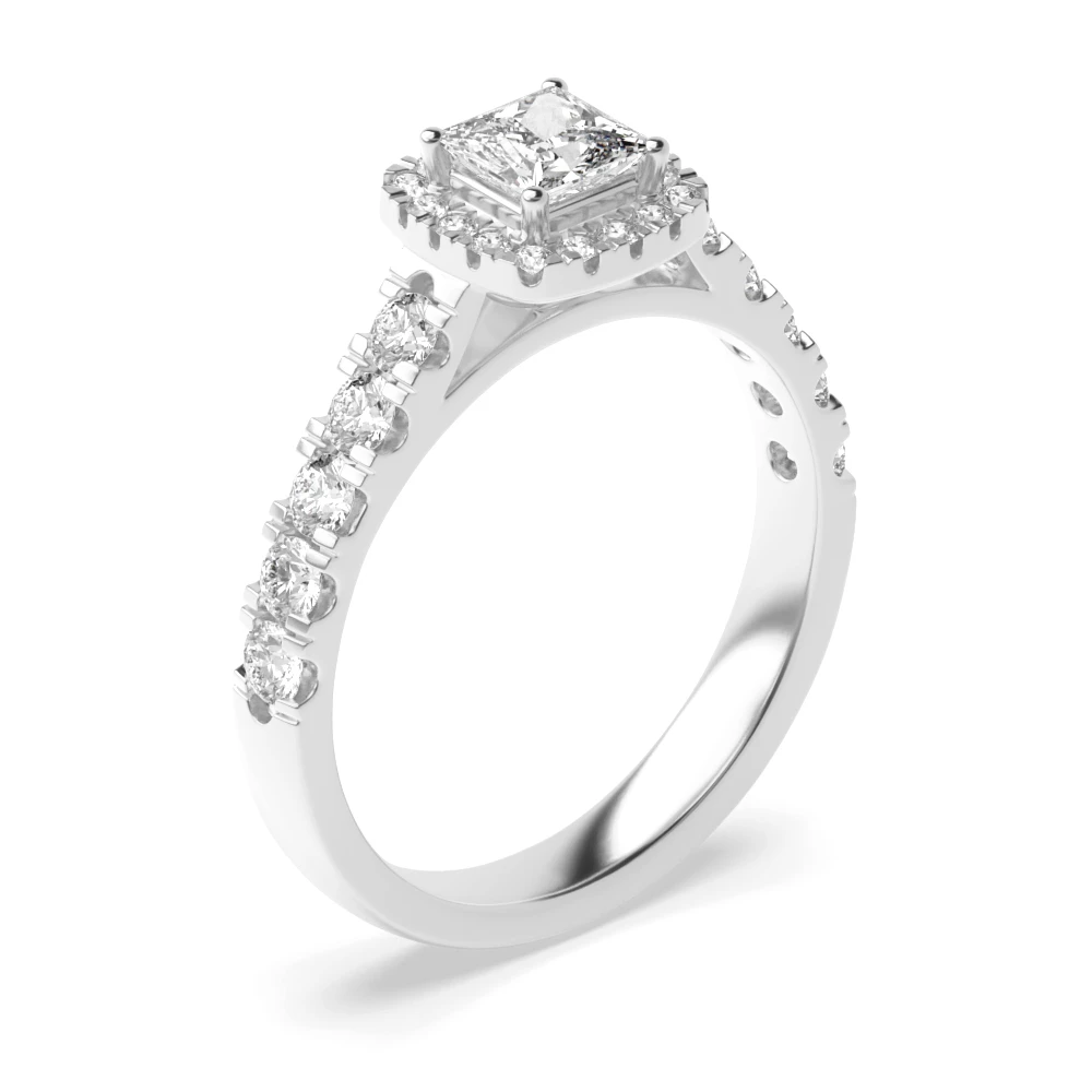 4 Prong Setting Princess Shape Cluster Halo Diamond Engagement Rings