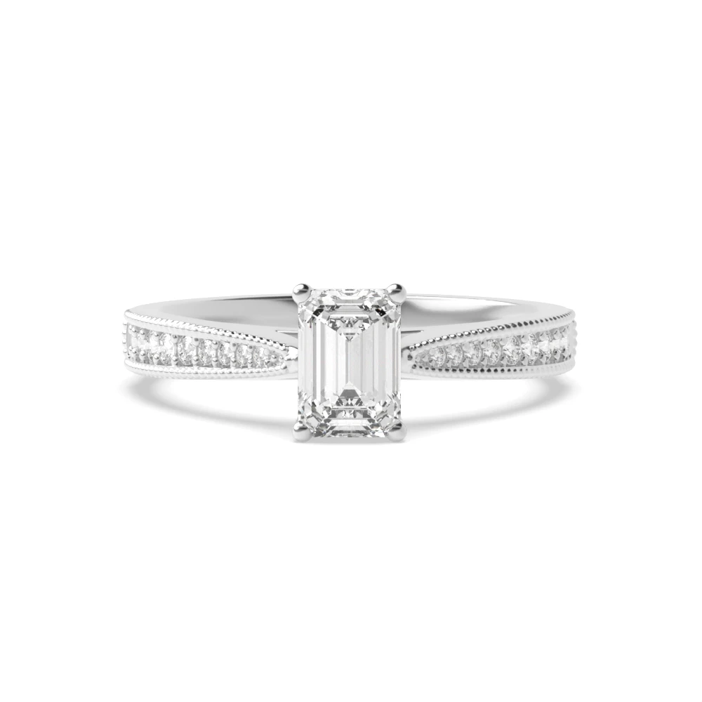 Radiant Cut Milligrain Edge Shoulder Set Diamond Engagement Ring
