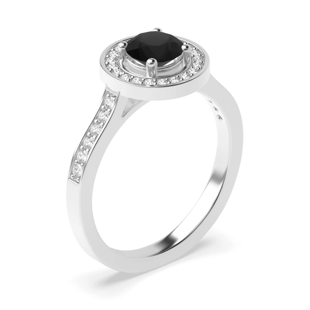 Raised Shoulder Pave Setting Engagement Ring with Black Diamond