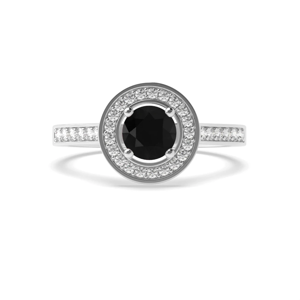 Raised Shoulder Pave Setting Engagement Ring with Black Diamond
