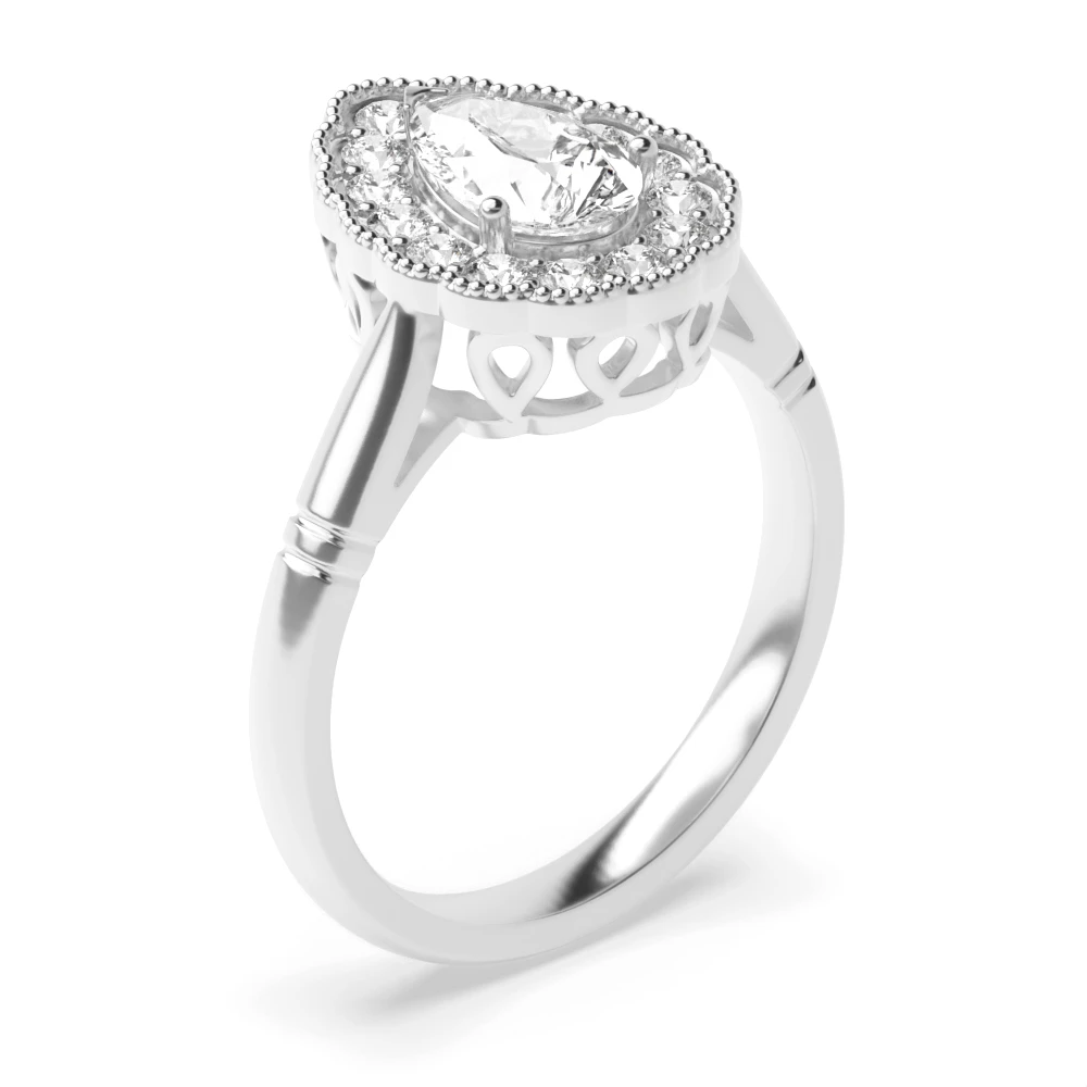 Prong Setting Pear Shape Vintage Miligrain Style Halo Diamond Engagement Rings