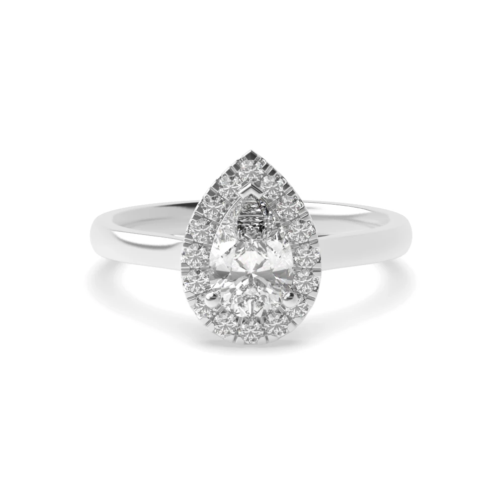 Prong Setting Pear Shape Plain Shoulder Halo Diamond Engagement Rings