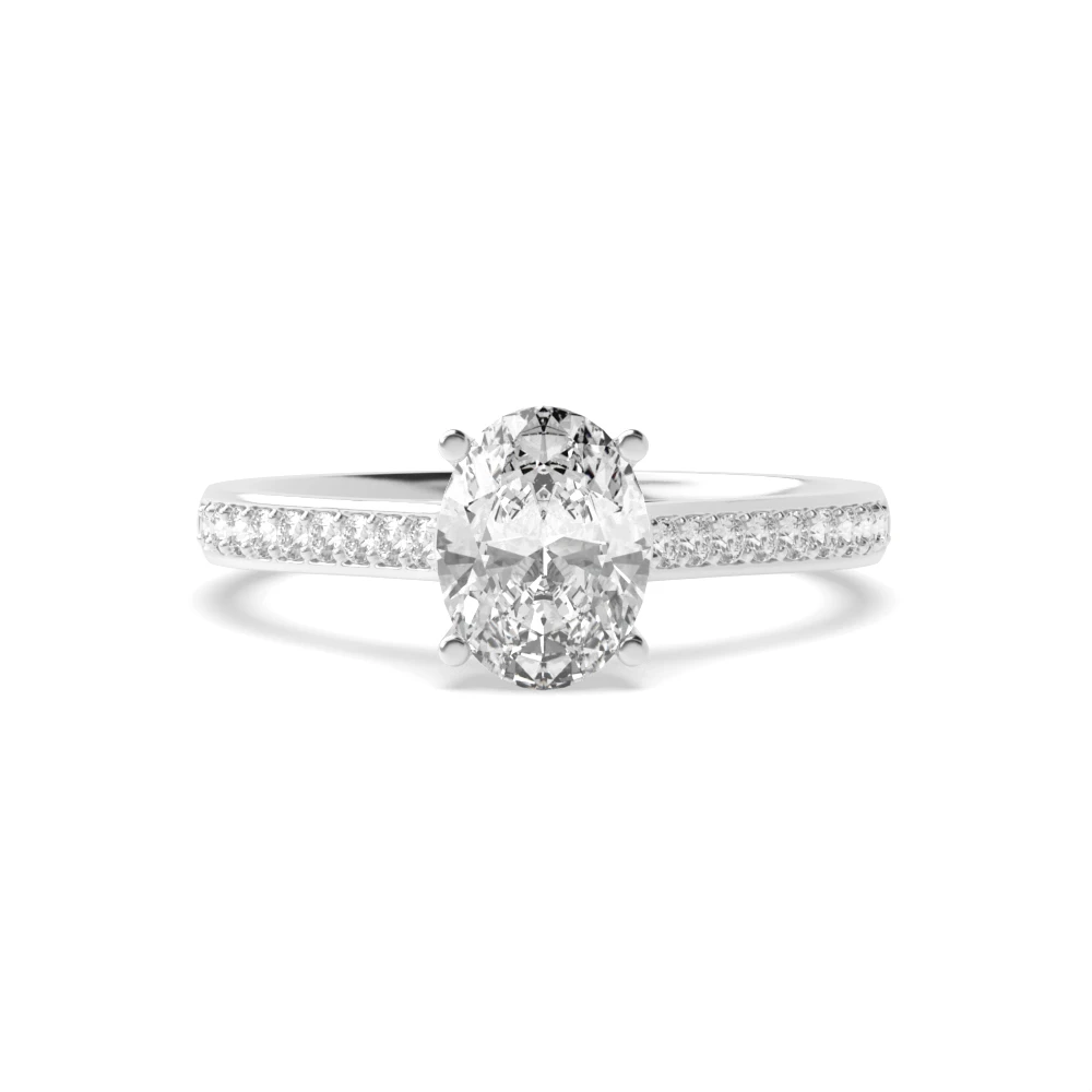 Delicate Oval Shape Pave Setting Shoulder Diamond Engagement Ring