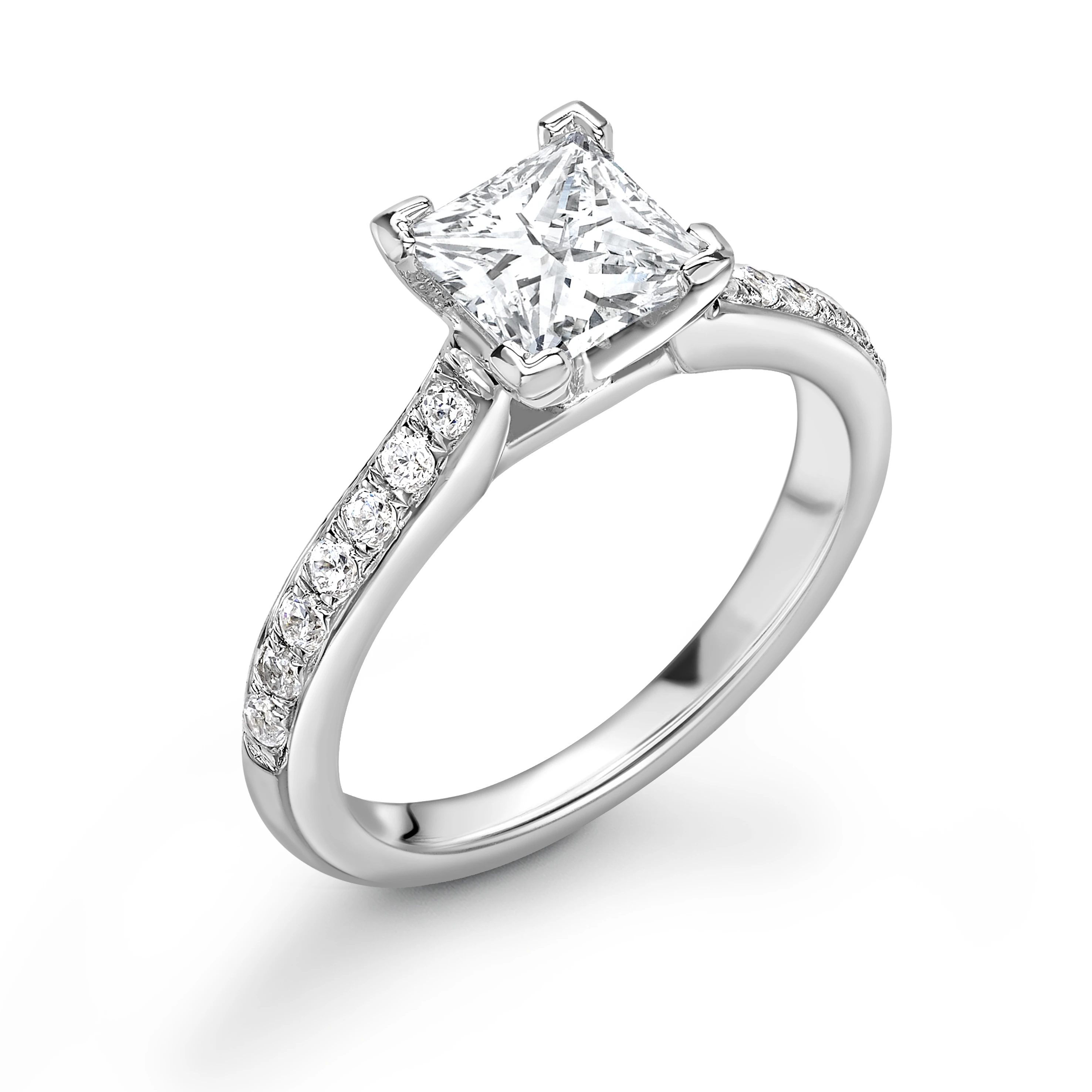Round Shape Pave Setting Wide Shoulder Diamond Engagement Ring