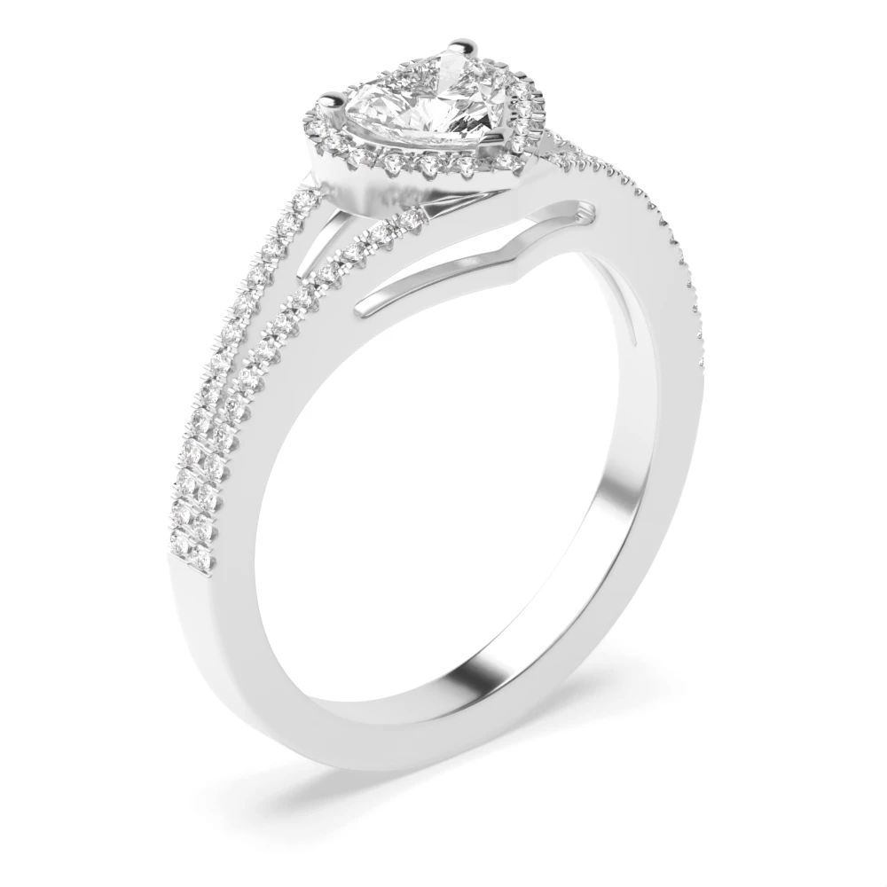 4 Prong Setting Heart Shape 2 Row Delicate Shoulder Halo Diamond Engagement Rings