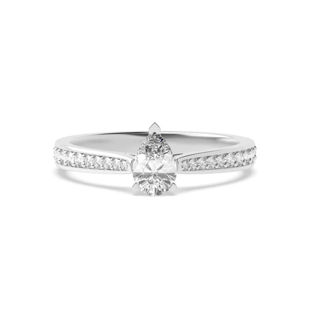 Delicate Tapering Down Shoulder Set Pear Diamond Engagement Ring