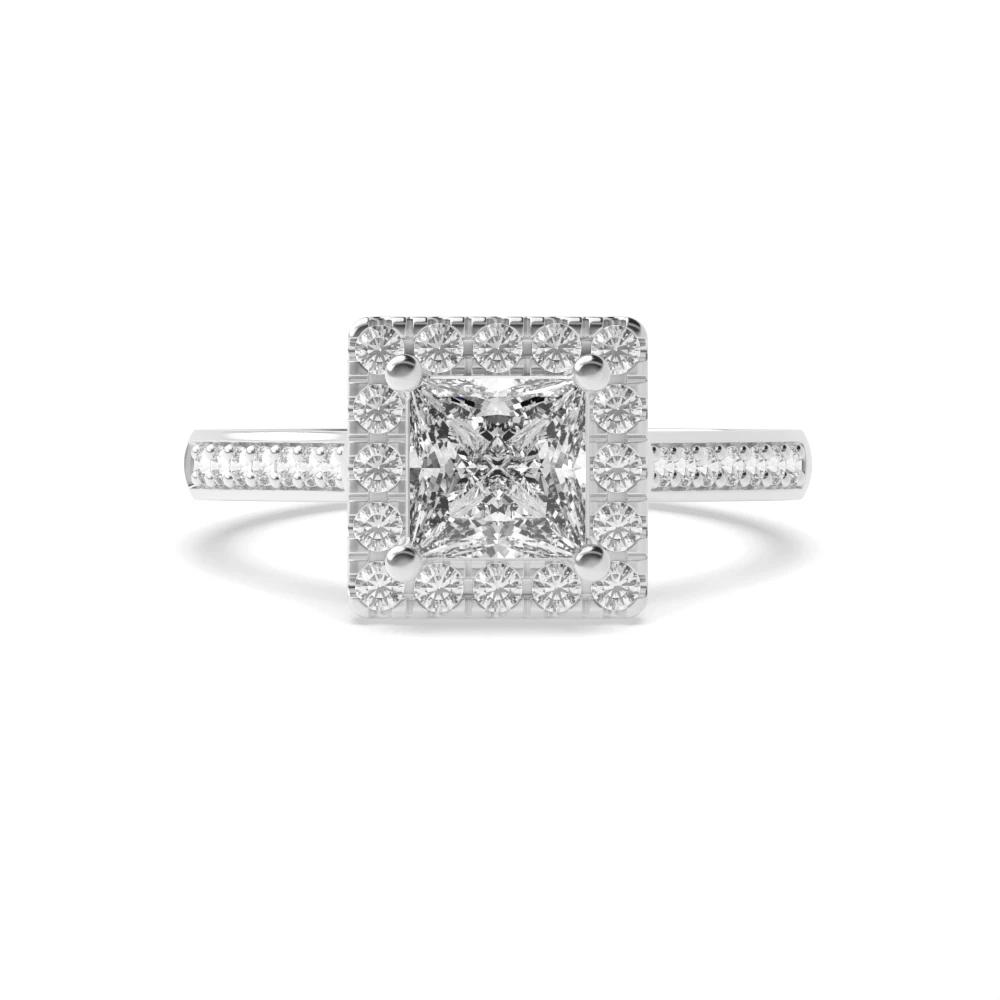 Side Stone Set Princess Diamond Halo Engagement Ring 