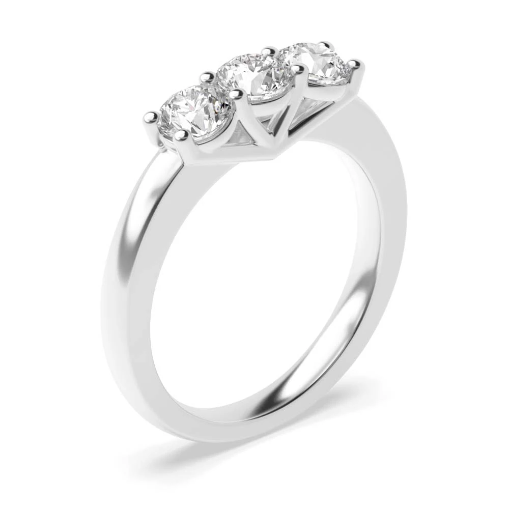 Round Trilogy Diamond Rings Prong Setting in White gold / Platinum