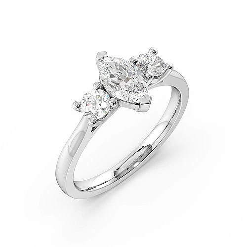 2 Prong Setting Marquise Trilogy Diamond Ring in White gold