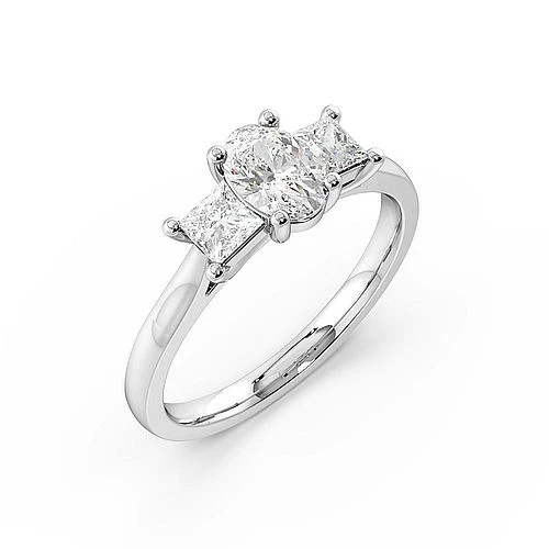 Oval Trilogy Diamond Rings 4 Prong Setting in Platinum