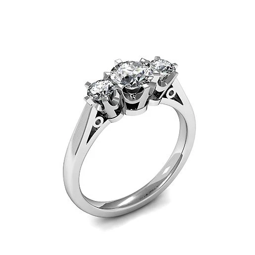 Round Trilogy Diamond Rings 6 Prong Setting in Platinum