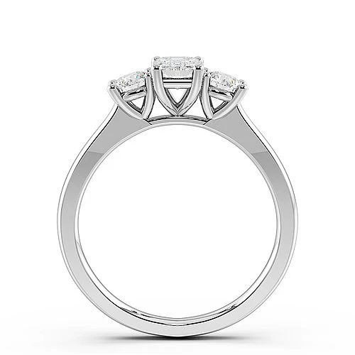 4 Prong Set Emerald Shape Trilogy Diamond Rings in Platinum