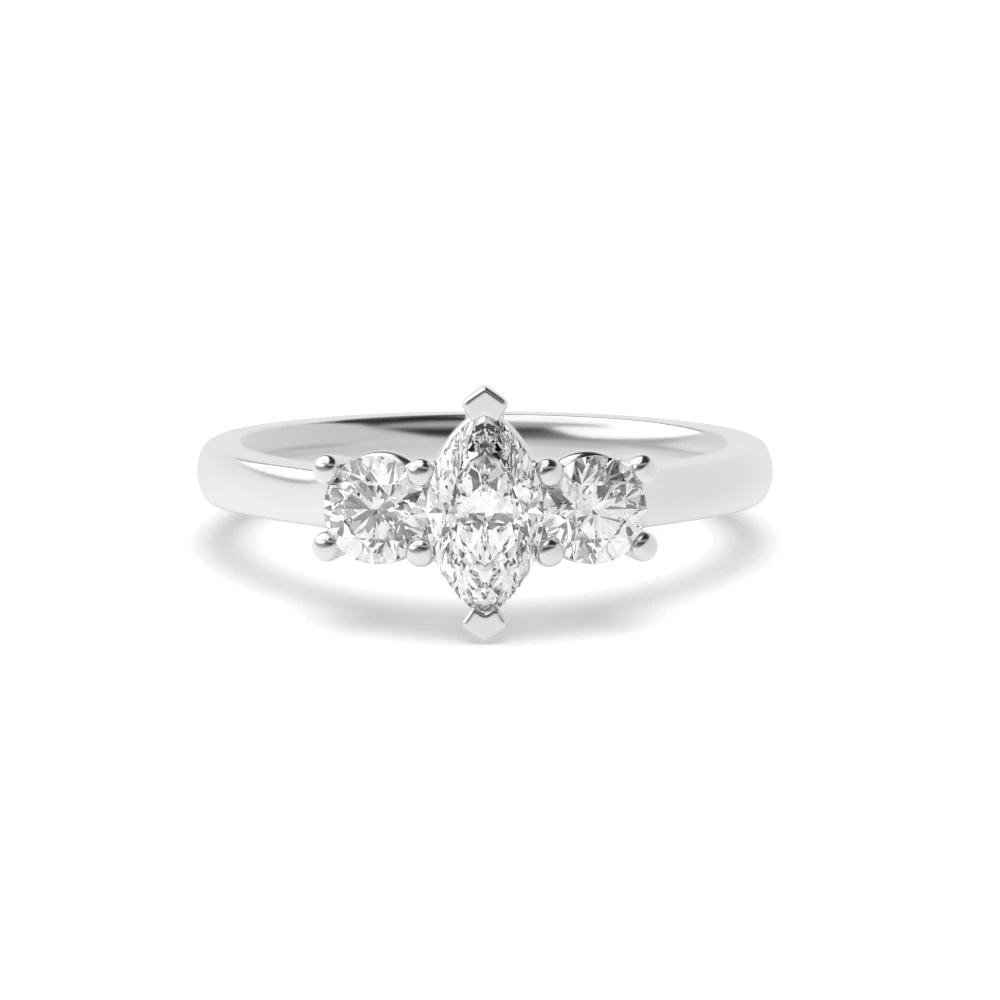 2 Prong Setting Marquise Trilogy Diamond Ring in Yellow Gold