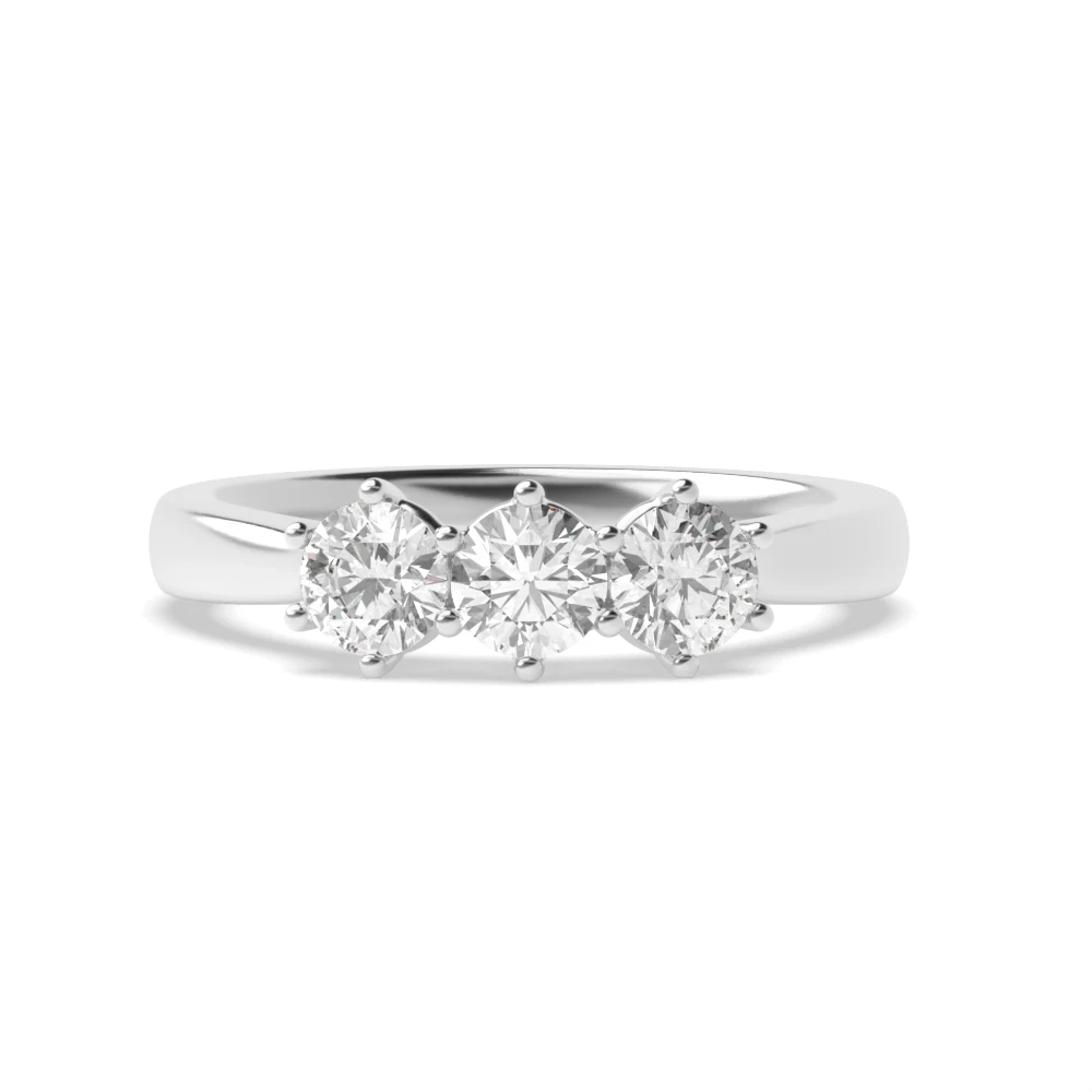 Round Trilogy Diamond Rings 6 Prong Setting in White gold