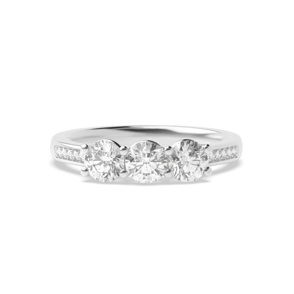 Studded Three Stone Ring Round Trilogy Diamond Ring in Platinum