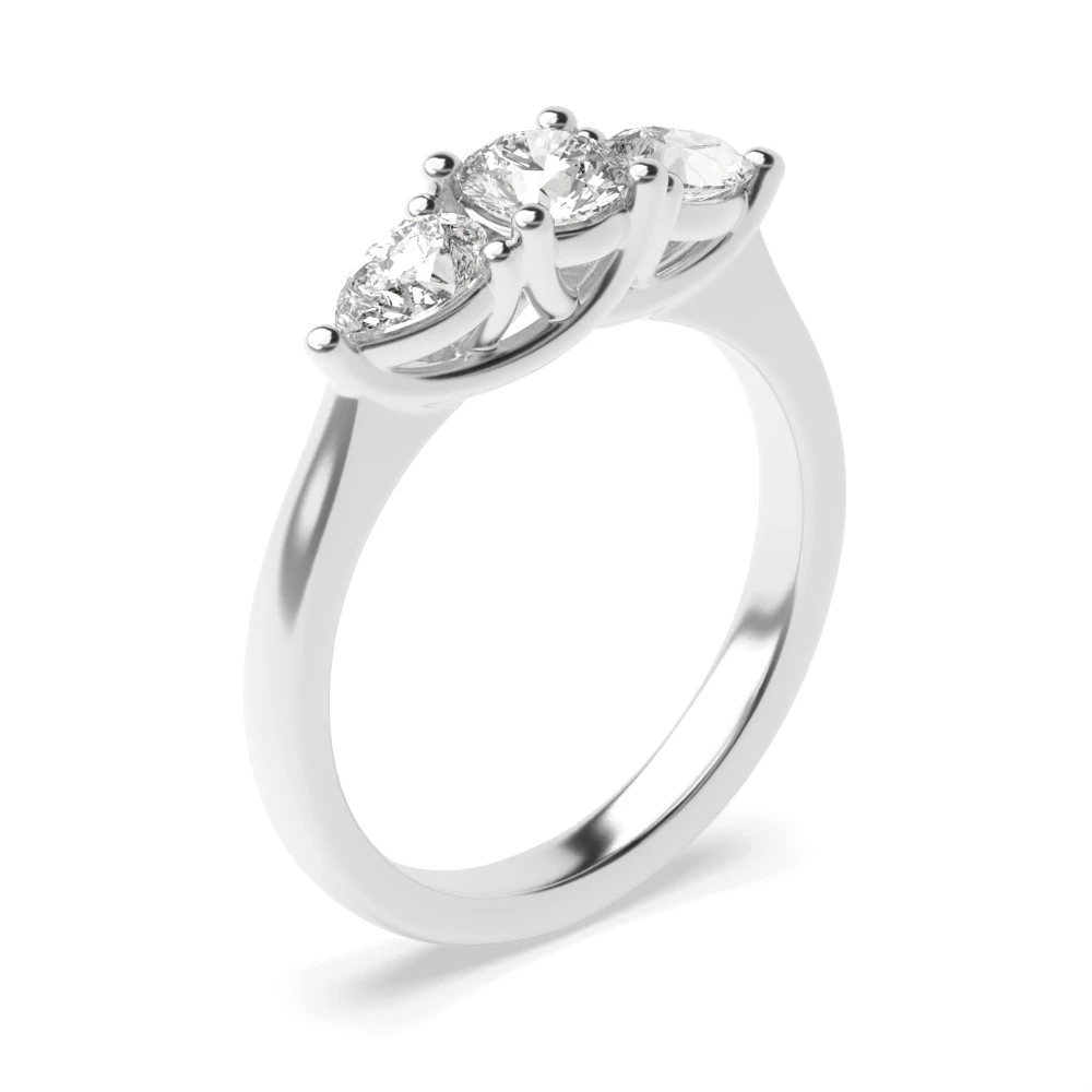 Prong Setting Round / Pear Trilogy Diamond Engagement Ring in Platinum