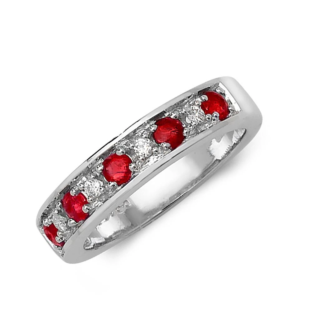 Classic Half Eternity Diamond and ruby Gemstone Ring