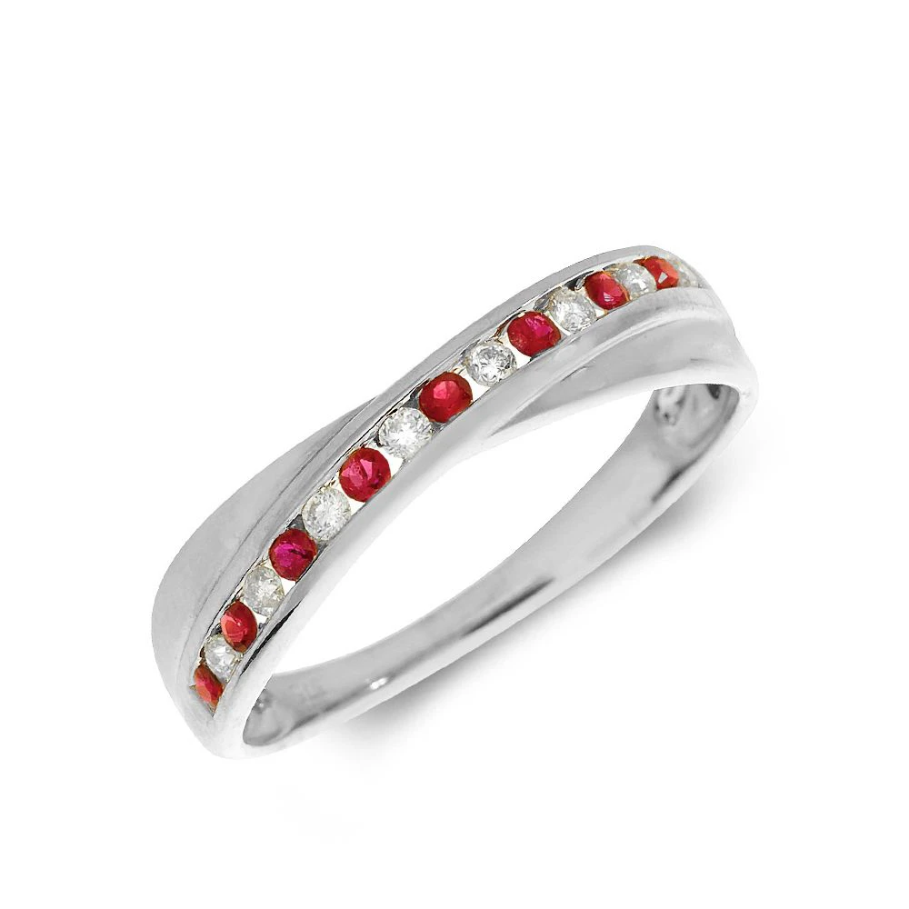 Channel Setting Cross Over Diamond and ruby Gemstone Ring