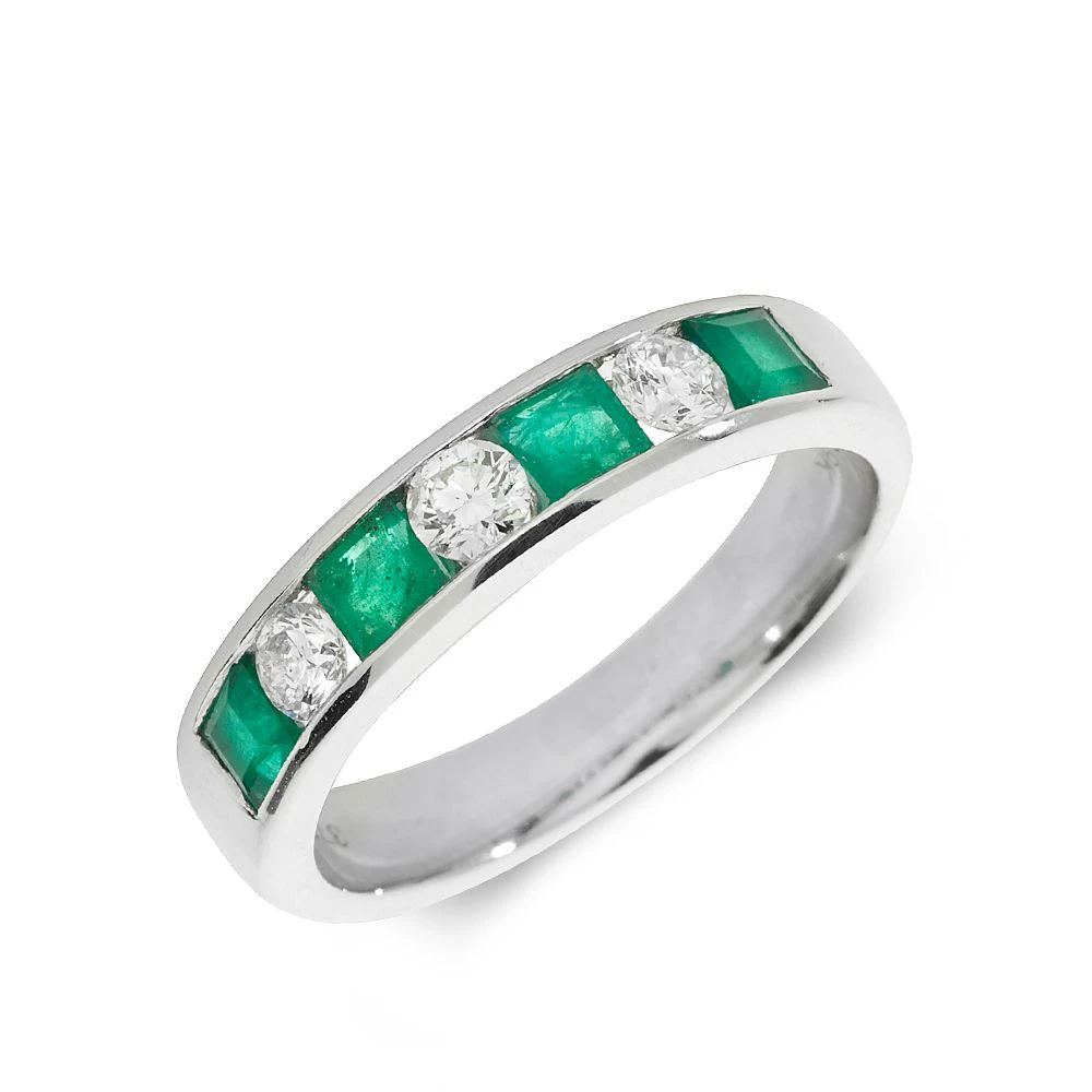 3.5mm Channel Set Half Eternity Diamond and emerald ring