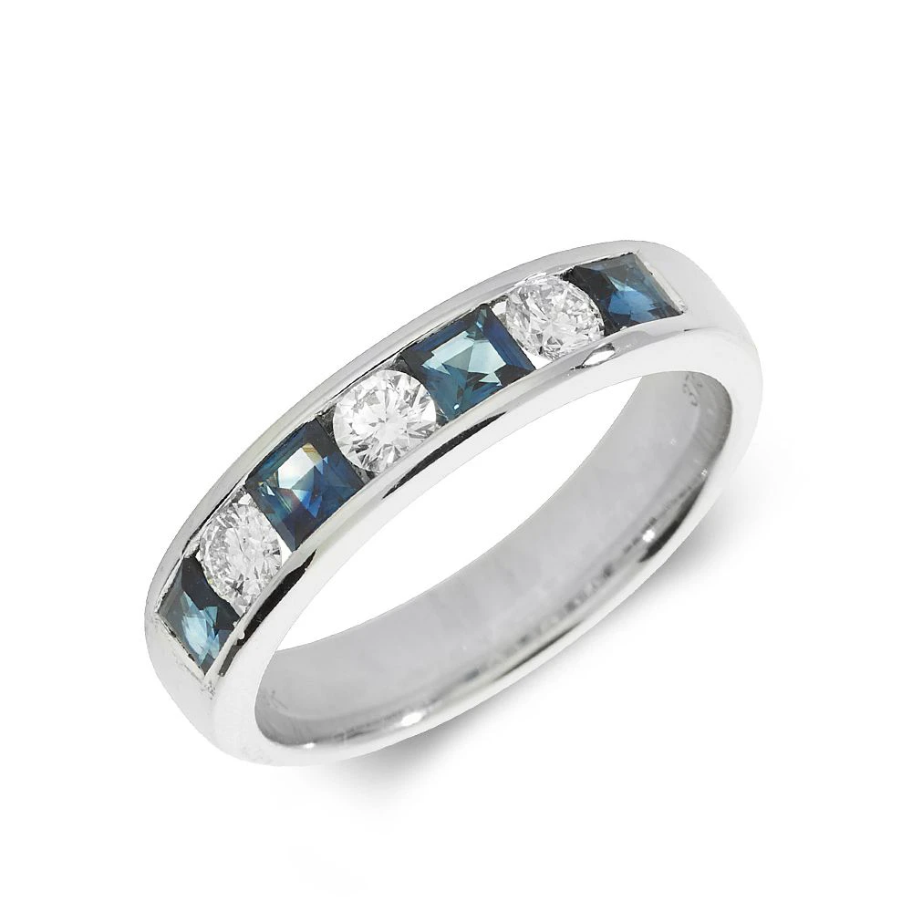 3.5mm Channel Set Half Eternity Diamond and sapphire rings