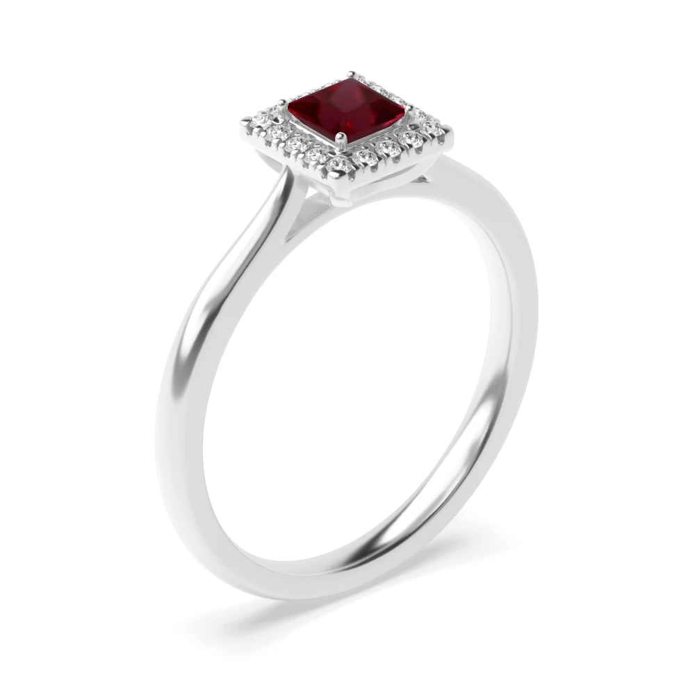 Gemstone Ring With 0.35ct Princess Shape Ruby and Diamonds