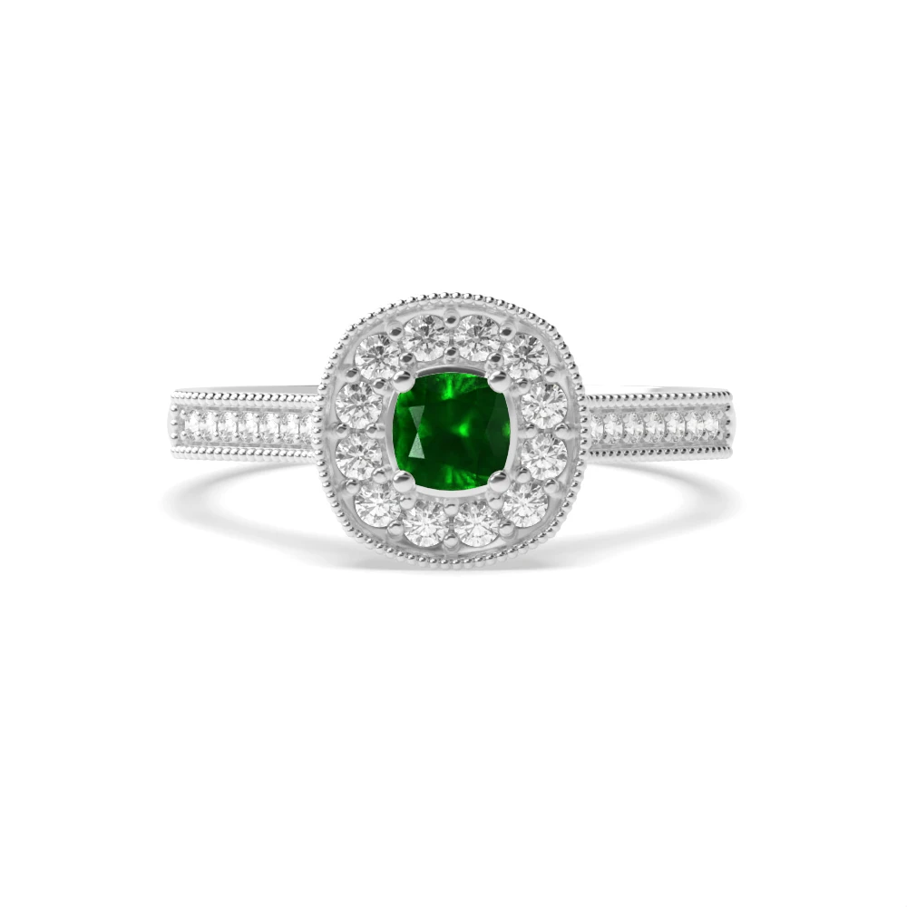 Gemstone Ring With 0.3ct Cushion Shape Emerald and Diamonds