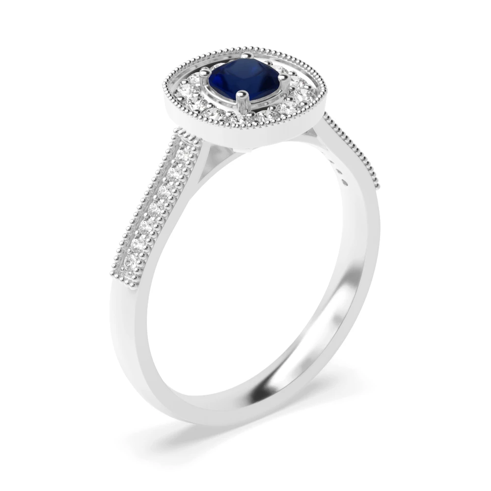 Gemstone Ring With 0.3ct Cushion Shape Blue Sapphire and Diamonds