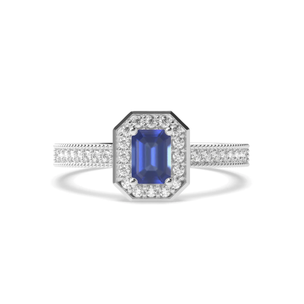 Gemstone Ring With 0.6ct Emerald Shape Tanzanite and Diamonds