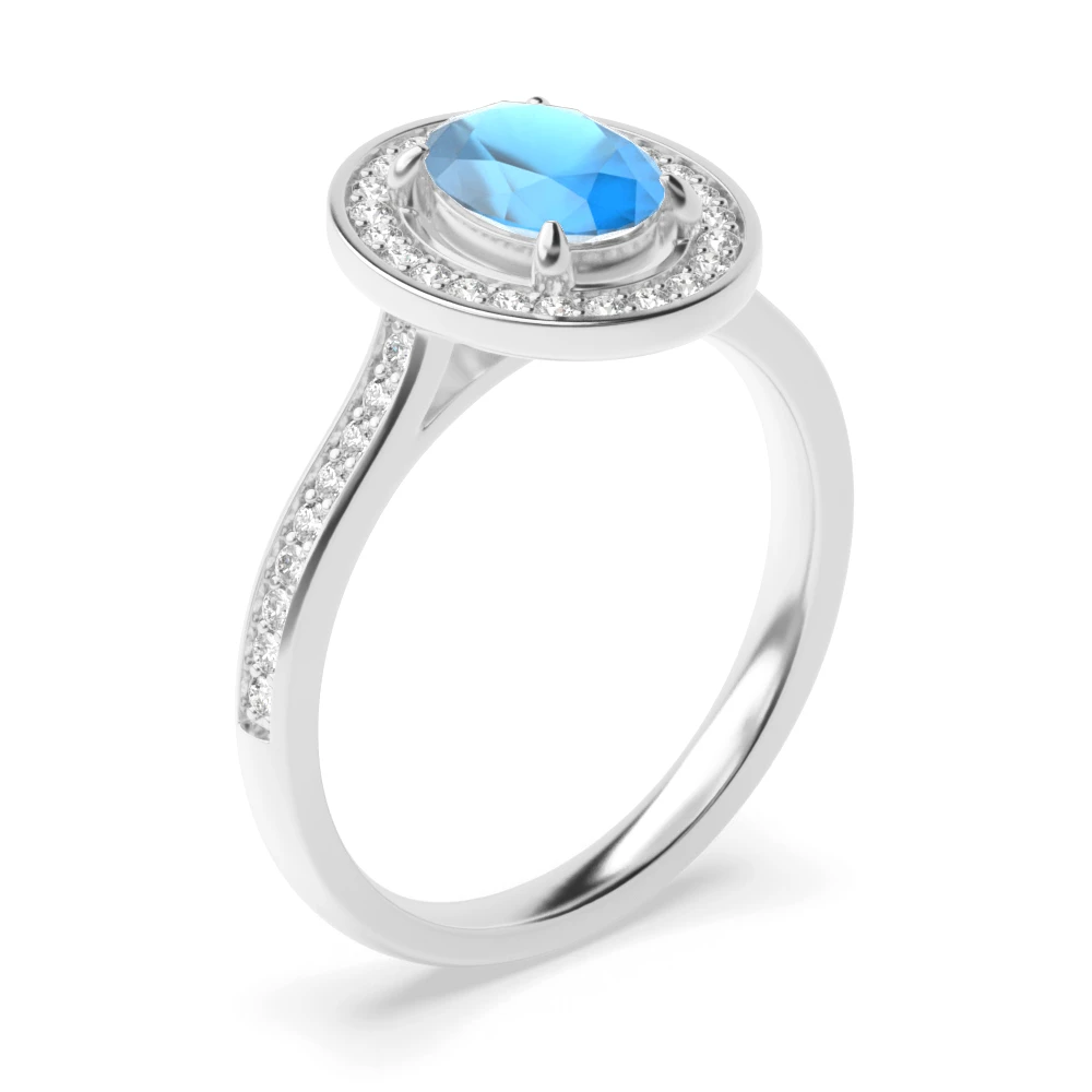 Gemstone Ring With 8X6mm Oval Shape Blue Topaz and Diamonds