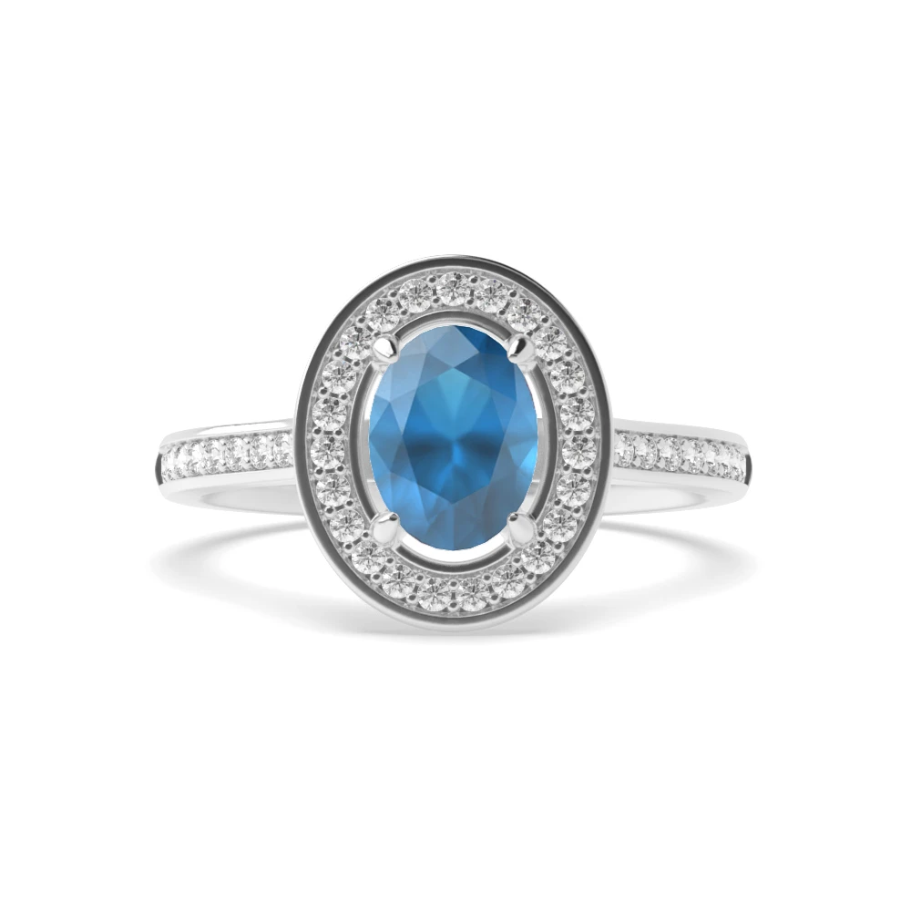 Gemstone Ring With 8X6mm Oval Shape Blue Topaz and Diamonds