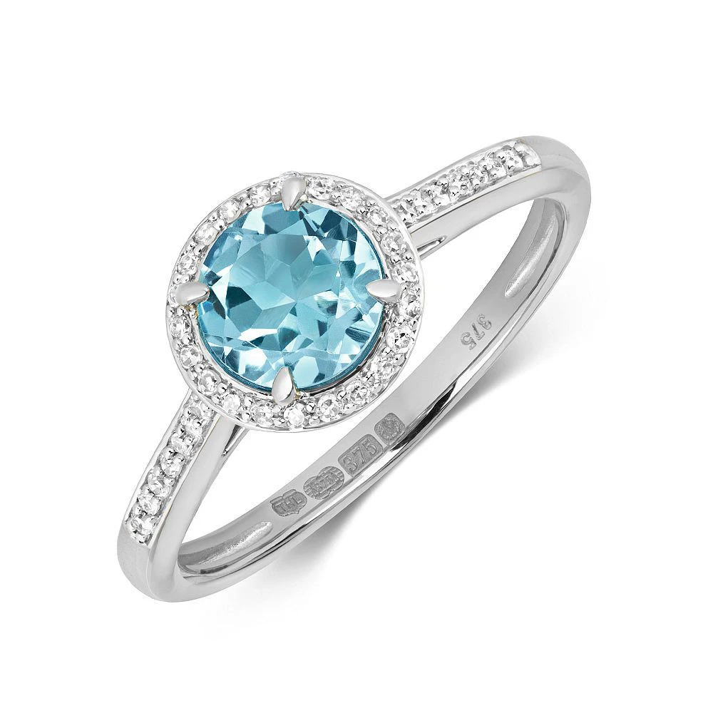Gemstone Ring With 6.0mm Round Shape Blue Topaz and Diamonds