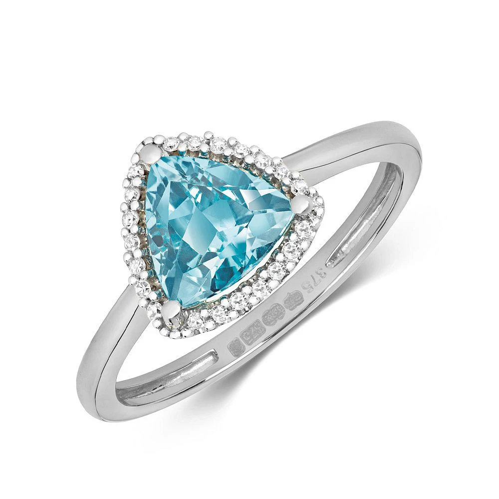 Gemstone Ring With 7X7mm Trillion Shape Blue Topaz and Diamonds